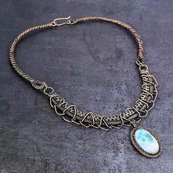 Ожерелье из натурального драгоценного камня Ларимар ручной работы из медной проволоки 18 дюймов L5c17