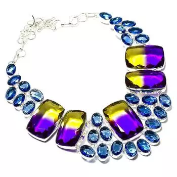 Ожерелье из натурального двухцветного турмалина и топаза из стерлингового серебра 925 пробы, 18 дюймов, r3S04