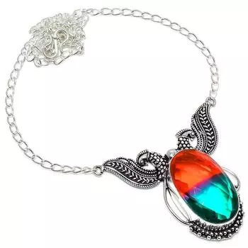 Ожерелье из натурального двухцветного турмалина из стерлингового серебра 925 пробы 18 дюймов u5O39