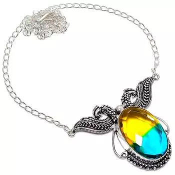 Ожерелье из натурального двухцветного турмалина из стерлингового серебра 925 пробы 18 дюймов z8H33