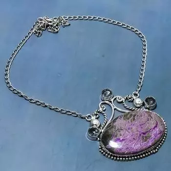 Ожерелье из натурального фиолетового лабрадорита и иолита из стерлингового серебра 925 пробы 18 дюймов U1A63
