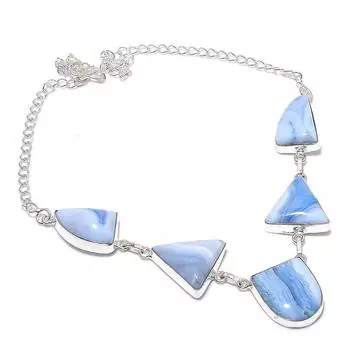 Ожерелье из натурального голубого кружевного агата из стерлингового серебра 925 пробы 18 дюймов u8L43