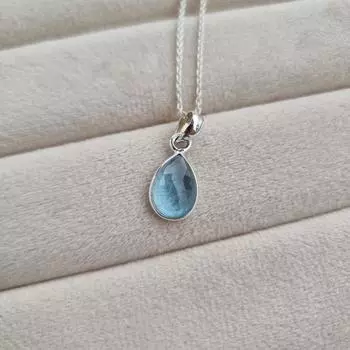 Ожерелье из натурального голубого топаза, многослойное ожерелье из стерлингового серебра ручной работы, этичное бразильское голубое топазовое оправа в чистом серебре, ювелирные изделия из драгоценных камней Free Size синий