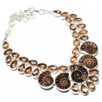 Ожерелье из натурального ископаемого аммонита, морганита, стерлингового серебра 925 пробы, 18 дюймов, l4m64