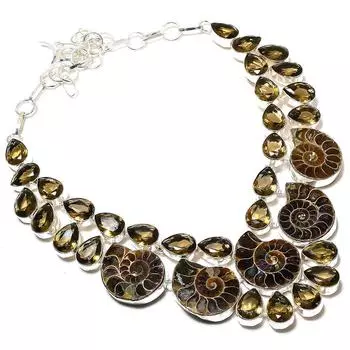 Ожерелье из натурального ископаемого аммонита, оливкового топаза 925 пробы, 18 дюймов Z1Q30