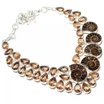 Ожерелье из натурального ископаемого аммонита, морганита, стерлингового серебра 925 пробы, 18 дюймов Q3S76