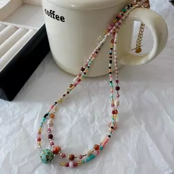Ожерелье из натурального камня, цветные бусины, высококачественные ювелирные изделия Sense Dopamine, весна и лето, универсальный дизайн, цепочка на ключицу