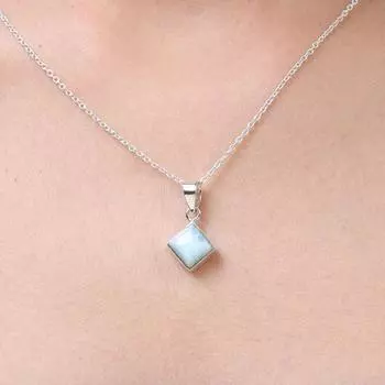 Ожерелье из натурального камня ларимар, дизайнерское ожерелье, подарок для нее, подарок на годовщину, серебряные украшения, подарок подружке невесты, серебро 925 пробы 18 inch