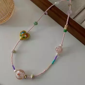 Ожерелье из натурального камня Розовая роза Любовь Милая Высококачественная ключичная цепочка Аксессуары Среднего размера Древнее стекло Допаминовая цепочка на шею