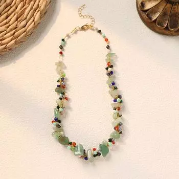 Ожерелье из натурального камня, ручная работа, ретро, литературная цепочка на ключицу, богемная нишевая шейная цепочка для женщин