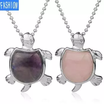 Ожерелье из натурального камня с кристаллами и животными, милая черепаха, простой индивидуальный кулон с аметистом, европейские и американские ювелирные изделия amethyst