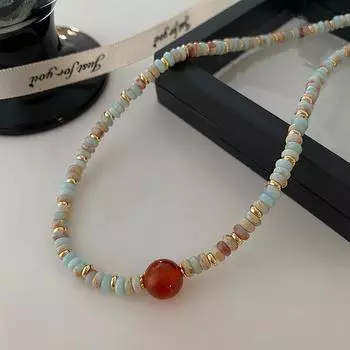 Ожерелье из натурального камня Шоушань с бусинами Премиум-аксессуары Sense, новая китайская винтажная агатовая цепочка на ключицу для женщин