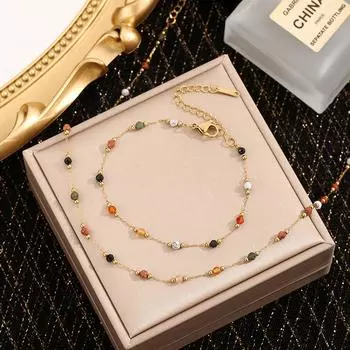 Ожерелье из натурального камня, титановая сталь, универсальный браслет из золота 18 карат