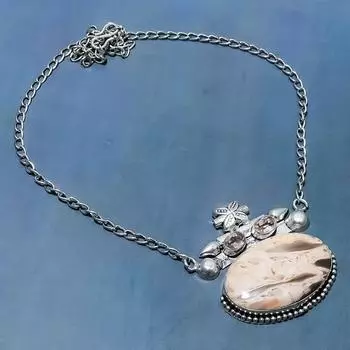 Ожерелье из натурального корня яшмы, морганита, стерлингового серебра 925 пробы, 18 дюймов, B4G30