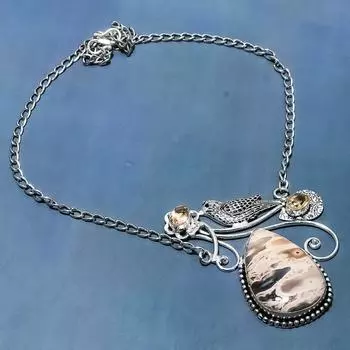 Ожерелье из натурального корня яшмы и цитрина из стерлингового серебра 925 пробы 18 дюймов Z9O82