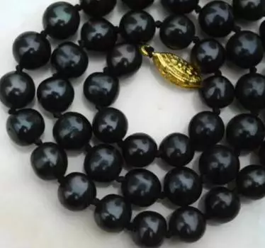Ожерелье из натурального круглого таитянского черного жемчуга 9-10 мм
