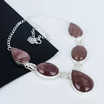 Ожерелье из натурального кварца Stober, серебряное ожерелье ручной работы из стерлингового серебра 925 пробы, ожерелье из кварца Stober для жены, ожерелье унисекс, подарок на День матери 20 красный