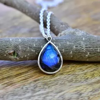 Ожерелье из натурального лабрадорита, колье из серебра 925 пробы, подарок унисекс, рождественские украшения, украшения ручной работы 18 Inch