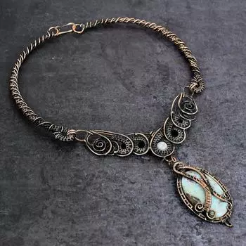 Ожерелье из натурального ларимара, лунного камня, медной проволоки, 18 дюймов, n4j40