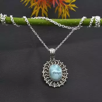 Ожерелье из натурального ларимара, ожерелье из стерлингового серебра 925 пробы с небесно-голубым драгоценным камнем ларимар, ожерелье ручной работы, свадебное рождественское ювелирное ожерелье 19.50 синий