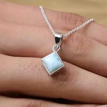 Ожерелье из натурального ларимара, твердые ювелирные изделия из стерлингового серебра 925 пробы, ювелирные изделия из камня, подарок для нее, уникальный подарок, ювелирные изделия ручной работы 16 Inch