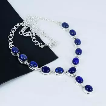 Ожерелье из натурального лазурита ручной работы из стерлингового серебра 925 пробы, ожерелье из серебра лазурита для жены, ожерелье унисекс, подарок на вату 20 синий