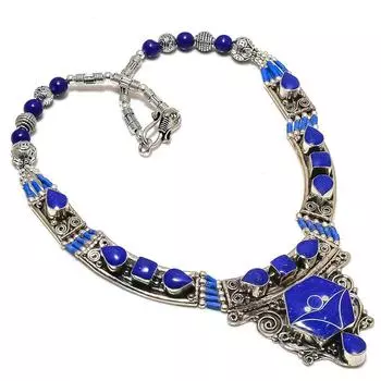 Ожерелье из натурального лазурита ручной работы, ювелирное изделие 18 дюймов D9d37