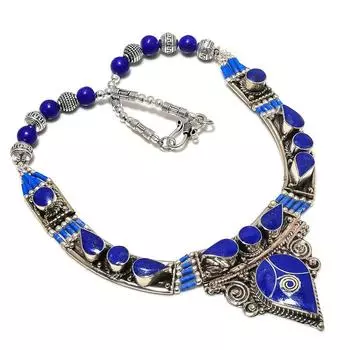 Ожерелье из натурального лазурита ручной работы, ювелирное изделие 18 дюймов S5L54