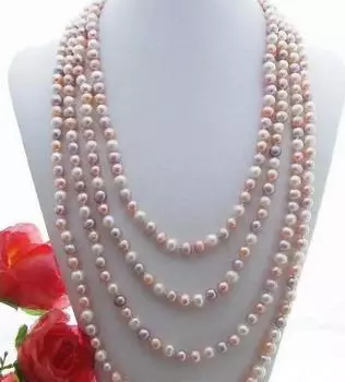 Ожерелье из натурального многоцветного жемчуга Наньхай диаметром 7–8 мм и длиной 100 дюймов.