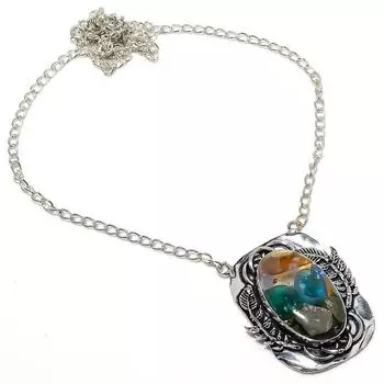 Ожерелье из натурального мууранского стекла ручной работы из стерлингового серебра 925 пробы 18 дюймов L5Q83