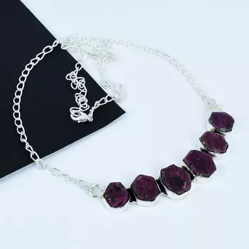 Ожерелье из натурального необработанного африканского рубина из стерлингового серебра 925 пробы, ювелирные изделия ручной работы из драгоценных камней, идеальный подарок для нее, ожерелье в стиле бохо для подарка 20 красный