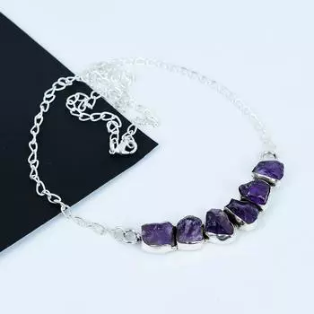 Ожерелье из натурального необработанного аметиста из стерлингового серебра 925 пробы с драгоценными камнями ручной работы, идеальный подарок для нее, ожерелье в стиле бохо для подарков 20 фиолетовый