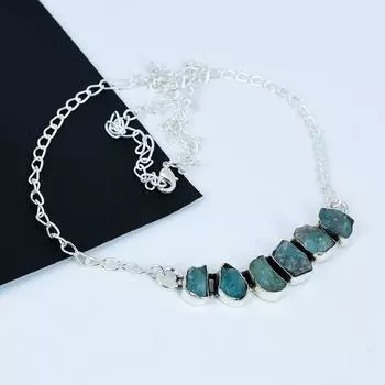 Ожерелье из натурального необработанного апатита из стерлингового серебра 925 пробы, ювелирные изделия ручной работы из драгоценных камней, идеальный подарок для нее, ожерелье в стиле бохо для подарка 20 синий