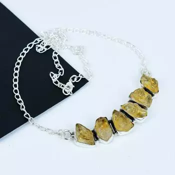 Ожерелье из натурального необработанного цитрина из стерлингового серебра 925 пробы, ювелирные изделия ручной работы из драгоценных камней, идеальный подарок для нее, ожерелье в стиле бохо для подарков 20 жёлтый