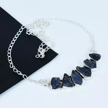 Ожерелье из натурального необработанного драгоценного камня иолит из стерлингового серебра 925 пробы, ювелирные изделия ручной работы из драгоценных камней, идеальный подарок для нее, ожерелье в стиле бохо для подарка 20 синий