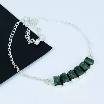 Ожерелье из натурального необработанного изумруда из стерлингового серебра 925 пробы с драгоценными камнями, идеальный подарок для нее, ожерелье в стиле бохо для подарка любимой 20 зелёный