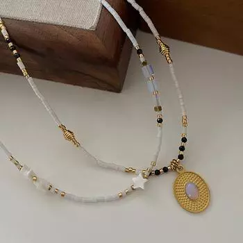 Ожерелье из натурального опала, персонализированный универсальный набор, цепочка на ключицу в форме пентаграммы, простая и высококачественная цепочка для свитера