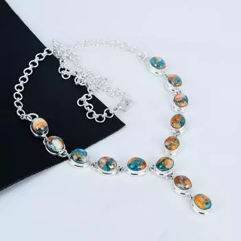 Ожерелье из натурального оранжевого колючего устричного камня ручной работы из стерлингового серебра 925 пробы, серебряное ожерелье из оранжевого колючего устричного камня для жены, ожерелье унисекс, пасхальный подарок 20 оранжевый