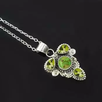 Ожерелье из натурального перидота и зеленой меди, бирюзовый драгоценный камень, ожерелье из стерлингового серебра 925 пробы, свадебное рождественское ювелирное ожерелье ручной работы - примерно 10,5 Вт 2.30