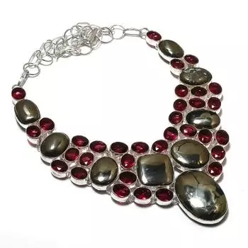 Ожерелье из натурального пирита, агата, граната, стерлингового серебра 925 пробы, 18 дюймов, h9o58