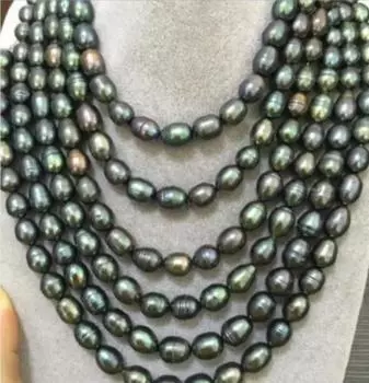 Ожерелье из натурального пресноводного черного зеленого жемчуга диаметром 9-10 мм длиной 100 дюймов.
