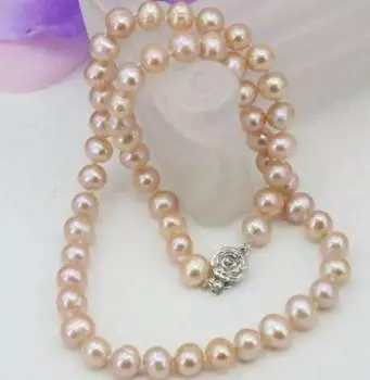 Ожерелье из натурального пресноводного розового жемчуга диаметром 7-8 мм, ювелирные изделия на ключице