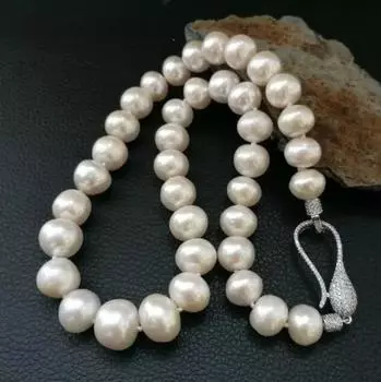 Ожерелье из натурального пресноводного жемчуга 9-10 мм с роскошной хрустальной застежкой 19 дюймов