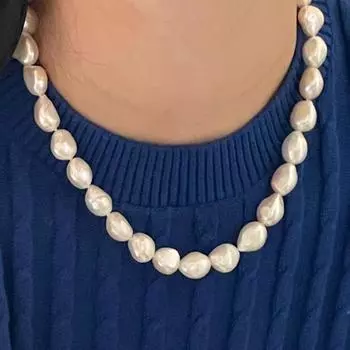 Ожерелье из натурального пресноводного жемчуга в стиле барокко с крупными частицами и цепочкой на ключице. Французские высококачественные элегантные мужские и женские универсальные аксессуары. 43cm