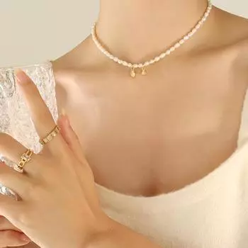 Ожерелье из натурального пресноводного жемчуга в стиле барокко для женщин, легкое, роскошное, нишевое, сенсорное, с подвеской в виде лотоса