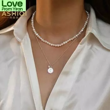 Ожерелье из натурального пресноводного жемчуга с подвеской-аватаром королевы из стерлингового серебра 925 пробы для женщин, двухслойное ювелирное изделие в подарок 45cm белый