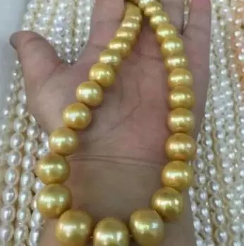 Ожерелье из натурального пресноводного золотого жемчуга 17 дюймов, 11-12 мм
