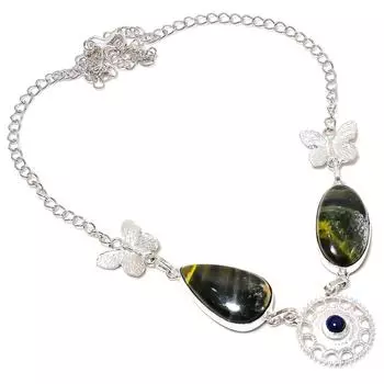 Ожерелье из натурального яшмы шмеля, драгоценного камня оникса 925 пробы, 18 дюймов i5u57