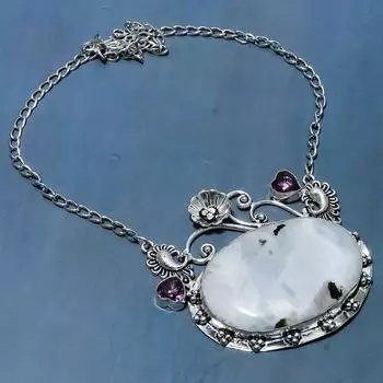 Ожерелье из натурального радужного лунного камня и аметиста из стерлингового серебра 925 пробы 18 дюймов Y3n87