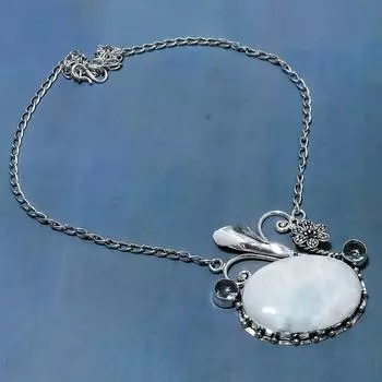 Ожерелье из натурального радужного лунного камня и иолита из стерлингового серебра 925 пробы 18 дюймов y8D98